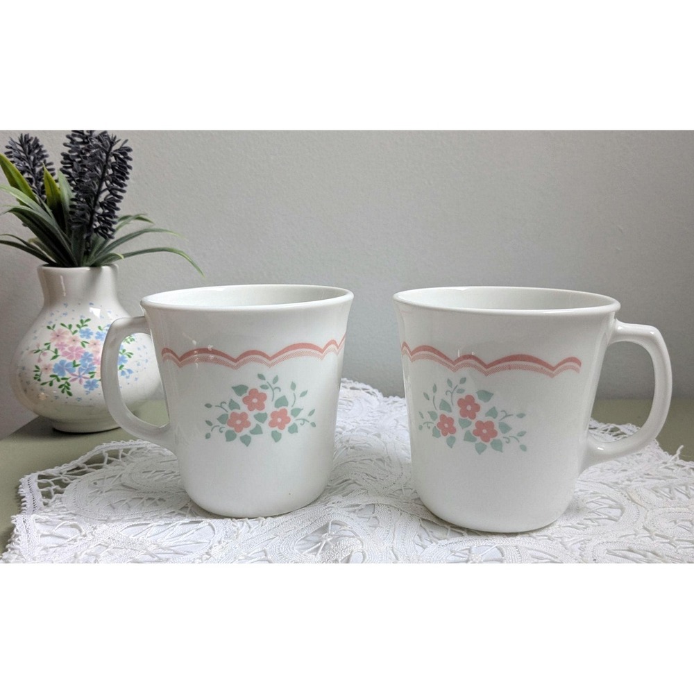 Vintage Corning Ware Mugs Set | Pink Floral Milk Glass | Retro Corelle Cups